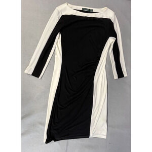 Lauren By Ralph Lauren Womens Sheath black white Dress RN 41381 Size 14